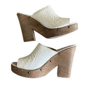 BILLY REID Women's Size 9 Ivory Leather Chunky Platform Slip-On Open Toe Heels